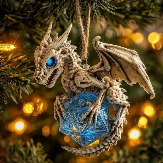 DAMAI 2D Fantasy Acrylic Dragon Tree Pendants, Dragon-Themed Christmas Ornaments, Gothic Dragon Statue Hanging Pendant with Lanyard, Egg Dinosaur Decor for Dragon Lovers