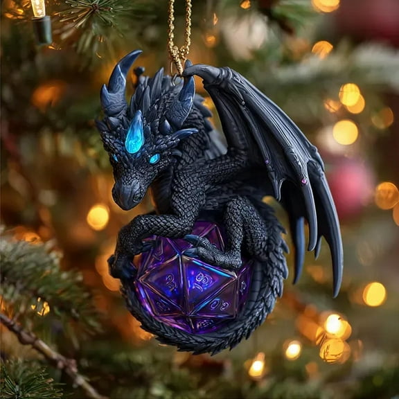 DAMAI 2D Fantasy Acrylic Dragon Tree Pendants, Dragon-Themed Christmas Ornaments, Gothic Dragon Statue Hanging Pendant with Lanyard, Egg Dinosaur Decor for Dragon Lovers
