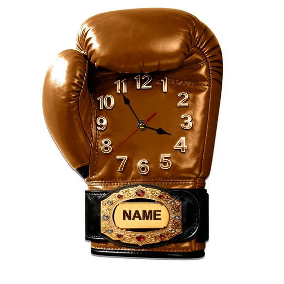 DAMAI 2D Personalization Boxing Glove Wall Clock with Name Customizable 14 Inch Championship Belt Design Sports Theme Home Decor Clock Acrylic Material (Gold)
