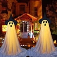 thumbnail image 1 of DAMAI 2PCS Light Up Standing Ghost Decorations,Freestanding Glowing Ghost Figurine With Witch Hat and Adjustable Telescopic Pole,Battery‑Powered Ornament For Porch Yard Garden Lawn Party Display, 1 of 5