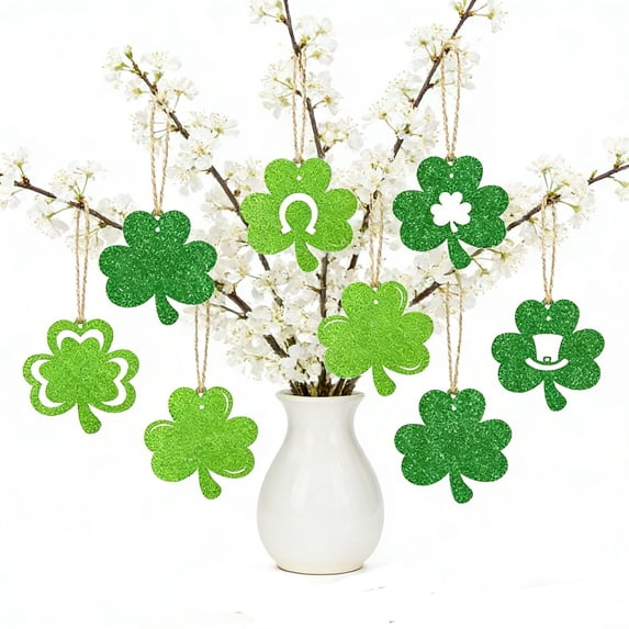 DAMAI 3 Pcs St. Patrick's Day Party Decorations Hanging Tags Flash Paper, Irish Festival Decoration Pendants, Green Clover Pendants, St. Patrick's Day Tree Hanger Ornament Charm,Home Decor