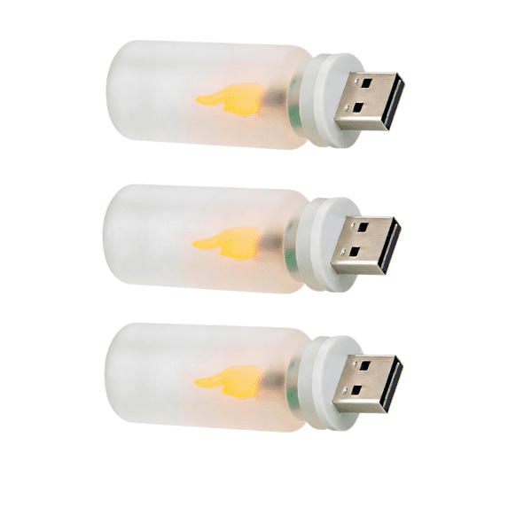 DAMAI 3 Pcs USB Flame Ambiance Night Light for Car, Flicker Flame Led Lamps with Remote Control & Timer - Realistic Flickering Fire Effect, Retro Clear Glass Night Light for Car, Party, Bedroom