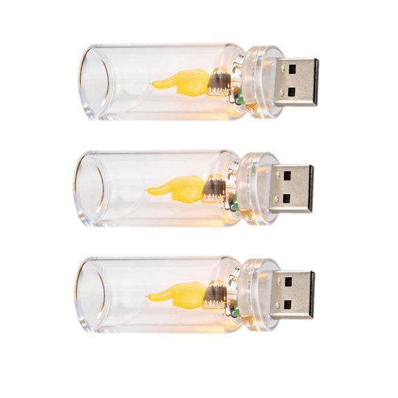 DAMAI 3 Pcs USB Flame Ambiance Night Light for Car, Flicker Flame Led Lamps with Remote Control & Timer - Realistic Flickering Fire Effect, Retro Clear Glass Night Light for Car, Party, Bedroom