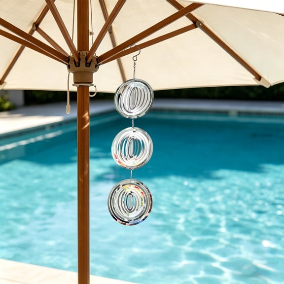 DAMAI 3-Tier Stainless Steel Wind Spinner Kinetic Art, Silent Rotating Reflective Outdoor Sculpture with Durable Rustproof Design, Garden Yard Patio Balcony Decor for Bird Deterrent Home