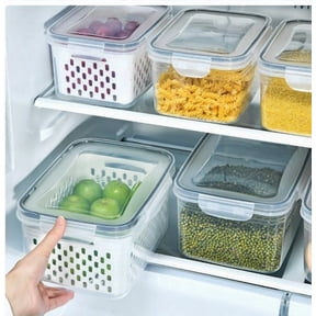 DAMAI 3-in-1 Refrigerator Storage Containers with Drain Colander & Lid, Transparent Food Storage Box with Drain Basket for Vegetables, Space-Saving Set of 3 Sizes (850ml, 1750ml, 3300ml)