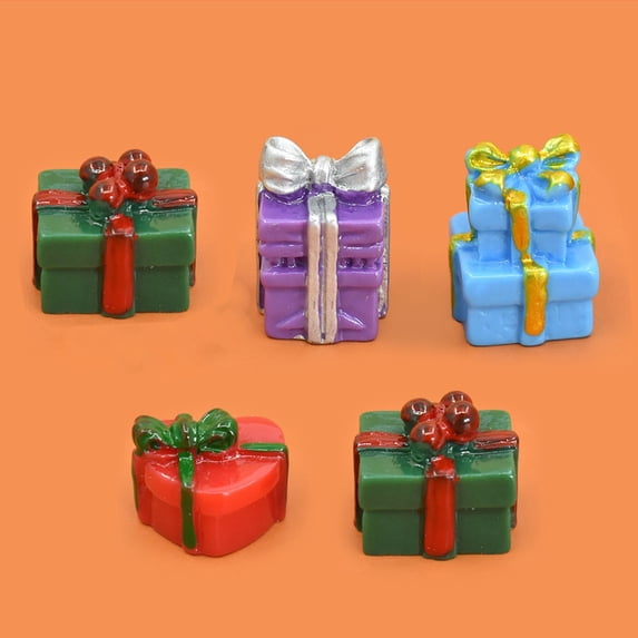 DAMAI 30 Pcs Christmas Mini Resin Gift Boxes Statue, Christmas Figurines Miniature Boxes, Small Tiny Miniature Xmas Statues for Dollhouse Micro Fairy Garden Decorations
