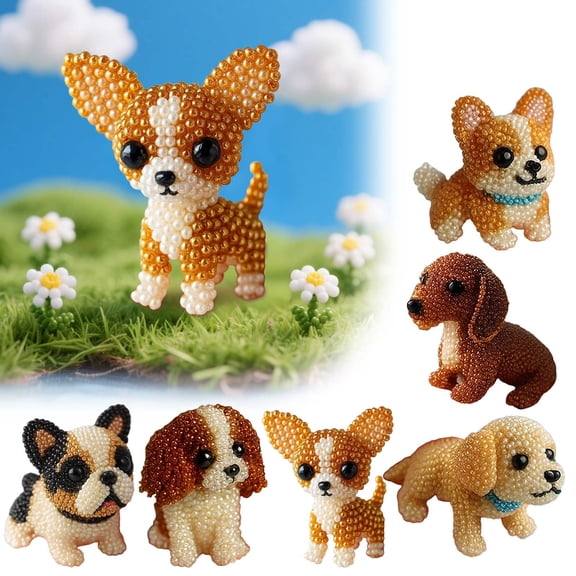 DAMAI 3D Beaded Dog Kit, Dog Themed Bead Starter Embroidery Kit, Easy DIY Dog Creature Beaded Craft Set for Beginners & Craft Enthusiasts