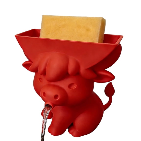 DAMAI 3D Printed Highland Cattle Sink Sponge Holder, Peeing Scrub Sponge Holder with Drainage, Whimsical Storage Rack for Cute Sponges, Kitchen Sink Storage Organizer Accessory