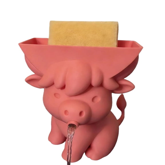 DAMAI 3D Printed Highland Cattle Sink Sponge Holder, Peeing Scrub Sponge Holder with Drainage, Whimsical Storage Rack for Cute Sponges, Kitchen Sink Storage Organizer Accessory