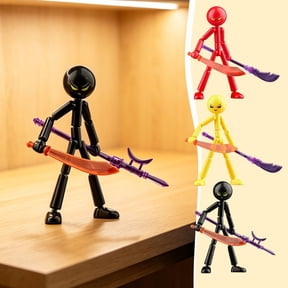 DAMAI 3PCS Poseable Action Stick Figure,Multi Color Plastic Jointed Dummy With Removable Clear Blade & Spear Weapon Accessories,Tabletop Decor For DIY Pose Crafting Office Shelf Display