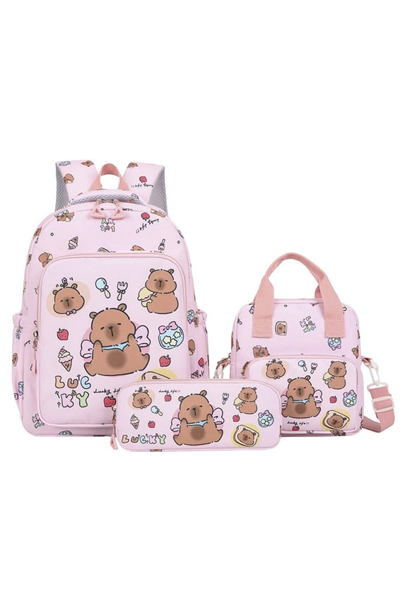 3Pcs Capybara Fashionable Print Large Capacity Backpack with Lunch Bag and Pencil Case,Cute Kawaii Capybara Backpack,Funny Capybara Backpacks for Adults Ita Bag (Pink)