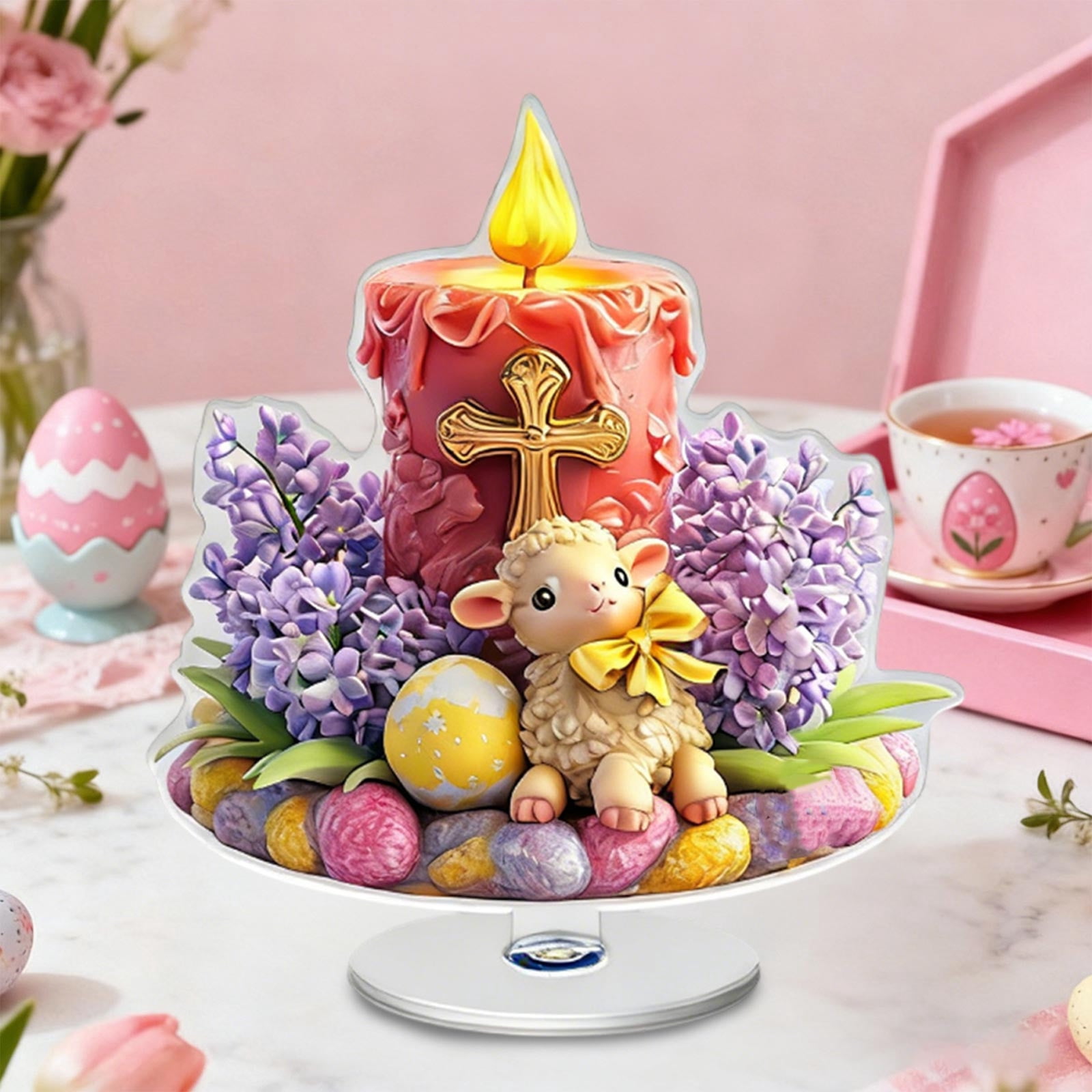 DAMAI 4.25 Inch Clear Desktop Decorative Sign Cross Flower Gifts for ...