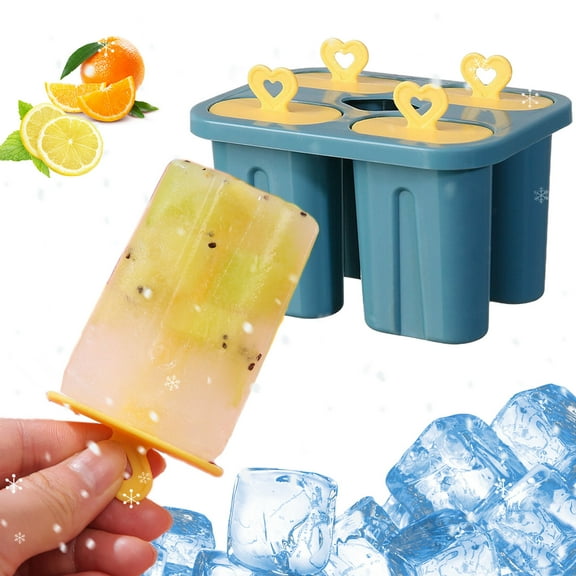 DAMAI 4 Cavity Popsicles Molds,Ice Cream Molds Cell Ice Cubes Mold,BPA Free Popsicle Maker Molds, Reusable Homemade Ice Pop Mold, Easy-Release Ice Cream Mold for DIY Ice Pops(Blue)