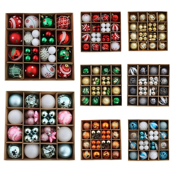 DAMAI 42 Pcs Christmas Tree Topper Balls,Red Green White Shatterproof Christmas Ball Ornaments,Painted Shaped Carton Decorative Hanging Ornament Bulk for Xmas Holiday Party Decor