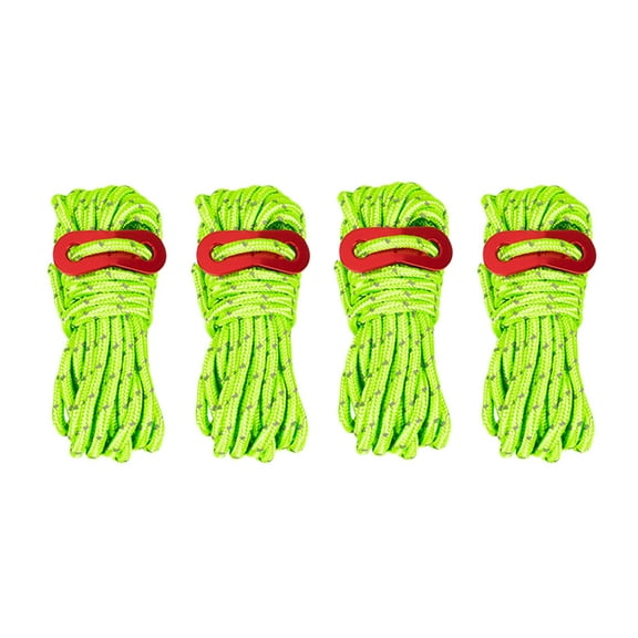 DAMAI 4mm Guy Lines Ultralight Tent Cords Reflective Nylon Paracord Camping Guylines Ropes with Aluminum Adjuster Tensioner for Tent Tarp Camping Hiking Outdoor Activity, 4 Pack (Green)