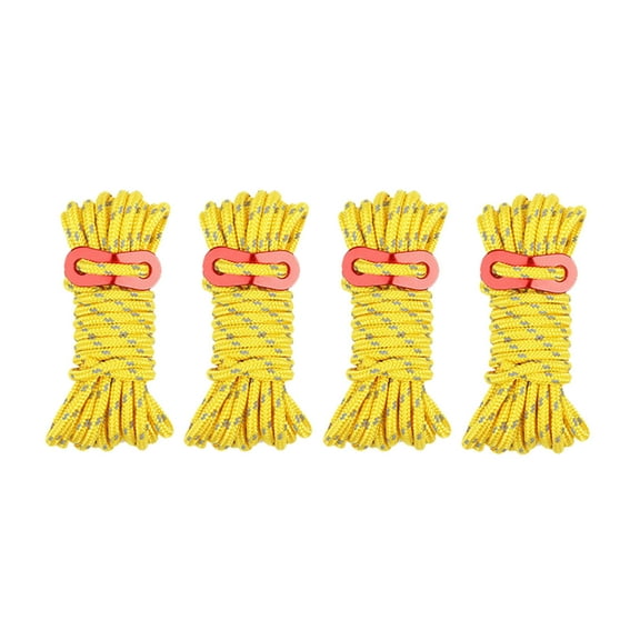 DAMAI 4mm Guy Lines Ultralight Tent Cords Reflective Nylon Paracord Camping Guylines Ropes with Aluminum Adjuster Tensioner for Tent Tarp Camping Hiking Outdoor Activity, 4 Pack (Yellow)