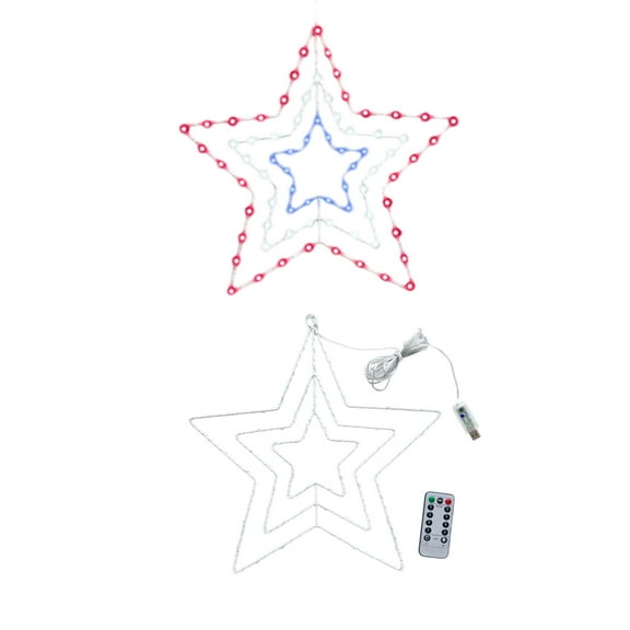 DAMAI 4th of July Decorations Lights,Red White and Blue Patriotic Decor Star Lights,USB Window Silhouette Lights with Remote Window Wall Silhouette for Indoor Outdoor Decor