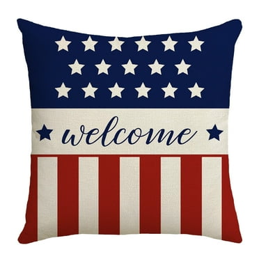 DAMAI 4th of July Pillow Covers 18x18 Inch,Patriotic Red White Blue Summer Outdoor Throw Pillow Covers,American Flag Stars and Stripes Patriotic Throw Pillow Covers USA Freedom Pillows Decor