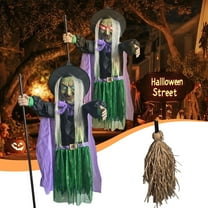 DAMAI 5.5 ft Halloween Flying Witch Decor,Outdoor Flying Witch Halloween Animatronic Animated Hover Witch with Scary Sound & Light-up Eyes, Scary Halloween Props for Garden Yard House Decoration