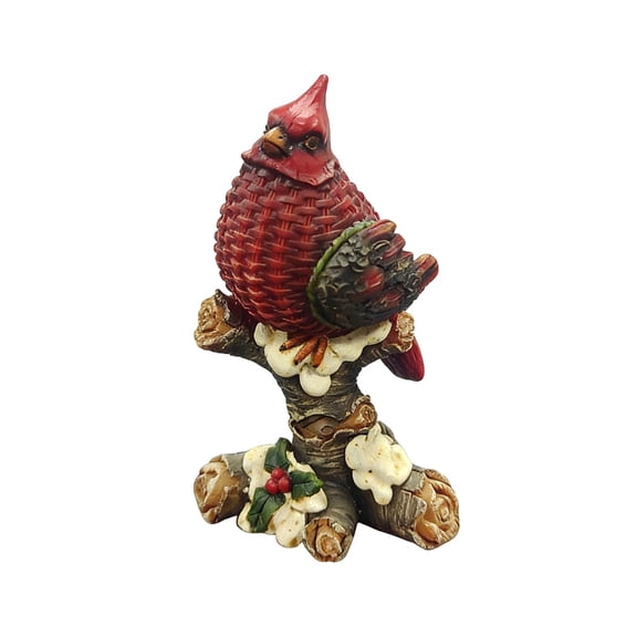 DAMAI 5.8 Inch Red Sparrow Bird Figurine, Perched on a Branch Decorative Figurine, Red Sparrow Bird Decor and Gifts