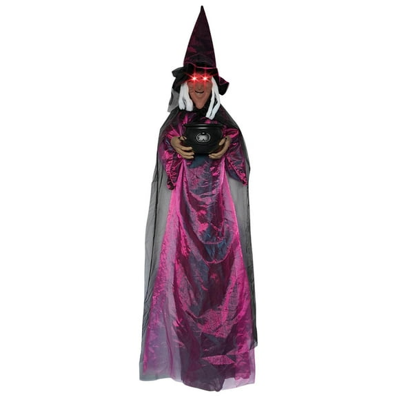 DAMAI 5.9 FT Hanging Witch Halloween Decorations Outdoor,Hanging Witch Halloween Decor,Giant Animated Standing Talking Witch with Red Eyes,Flying Witch Standing Decor for Haunted House Props