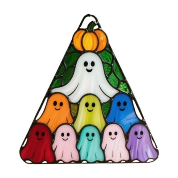 DAMAI 5.9 Inch Ghost Halloween Acrylic Stained Glass Window Hanging Decorations 2D Acrylic Suncatcher Colorful Ghosts Hanging Sign Art Crafts for Indoor Outdoor Garden Yard Wall Window Home Decor
