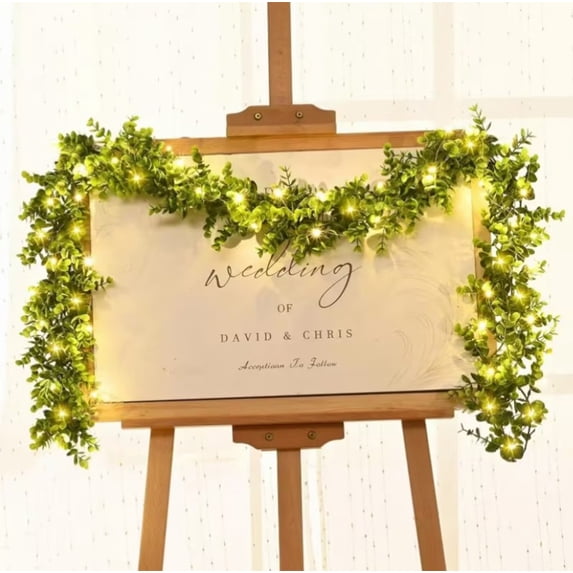 DAMAI 5.9Ft Eucalyptus Garland with LED Lights String, Faux Eucalyptus Greenery Garland with 20 LED Fairy String Lights, Greenery Leave Vine Wedding Decor for Fireplace Mantel Table Indoor Outdoor