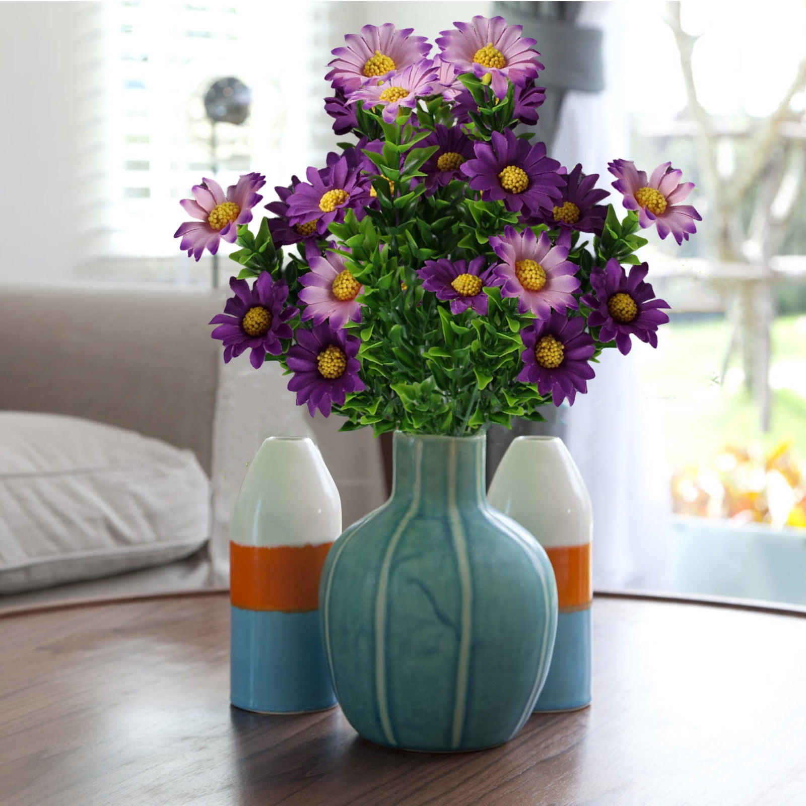 DAMAI 5 Bundles Artificial Daisy Flowers UV Resistant Fake Wildflowers ...