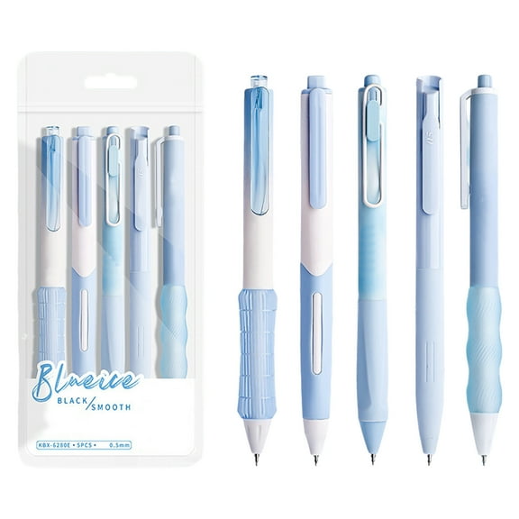 DAMAI 5 Count Pastel Gel Ink Pen Set,Cute Note Taking 0.5mm Fine Point Retractable Black Ink Pens for Journaling,Aesthetic Office Supplies, Nurse Pens (Blue)