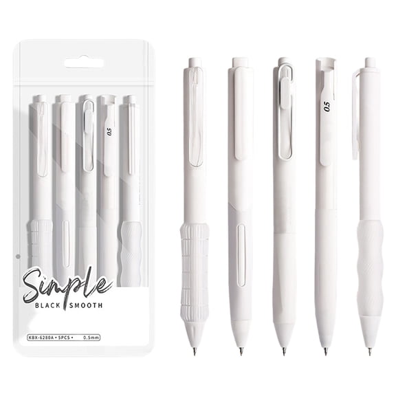 DAMAI 5 Count Pastel Gel Ink Pen Set,Cute Note Taking 0.5mm Fine Point Retractable Black Ink Pens for Journaling,Aesthetic Office Supplies, Nurse Pens (White)