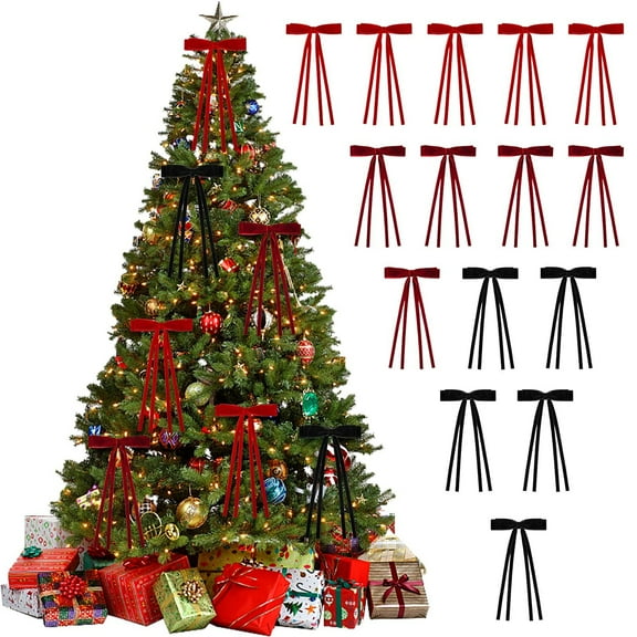 DAMAI 5 Pcs Black Velvet Bows with Long Tail Clips Satin Tassel Ribbon Bow, 10 Inch Ribbon Rustic Velvet Bows Wreath Gift Wrapping Crafts Wedding Party Holiday