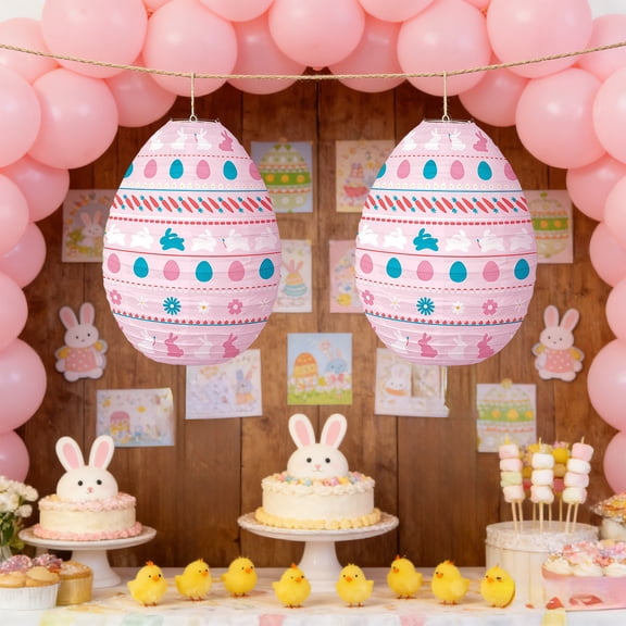 DAMAI 5 Pcs Easter Paper Lanterns Egg Shaped Party Decorations 11.8 Inch Flower Dot Decorative Hanging Lanterns for Home Outdoor Yard Tree Religious Easter Hunt Party Favors