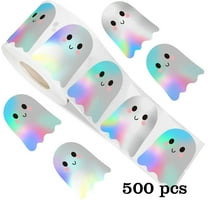 DAMAI 500 Pcs Halloween Ghost Stickers Roll,1.5 Inch Laser Cute Boo Ghost Holographic Waterproof Self-Adhesive Sticker Decals,Self-Adhesive Halloween Labels for Halloween Party Decorations