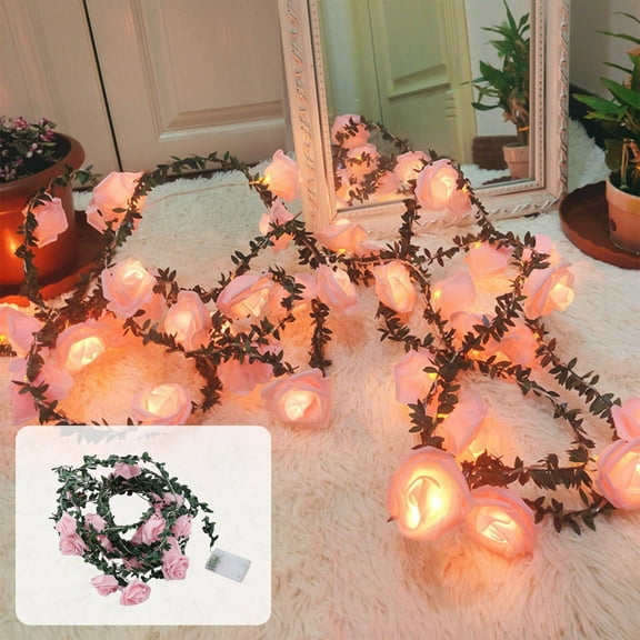 DAMAI 59 Inches LED Pink Rose Flower String Lights, LED Rose Flower Fairy String Lights Battery Operated Warm Flashing Light for Romantic Proposal Wedding Party Birthday Christmas DIY Decorations