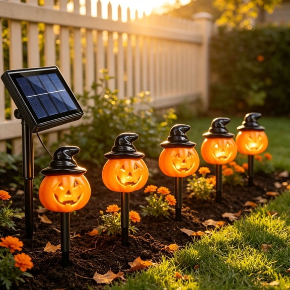 DAMAI 5PCS Solar Pumpkin Stake Light,Halloween Pumpkin Pathway String Lights With Separated Adjustable Solar Panel,Waterproof Landscape Lighting for Festival Courtyard Garden Lawn Party