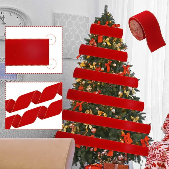 DAMAI 6.56 Ft Christmas Red Velvet Wired Ribbon with Gold Edge 1.9 Inch Large Ribbon Trim Tools for DIY Crafts Garland Wreath Tree Topper Floral Bouquets Gift Wrapping for Holiday Decoration