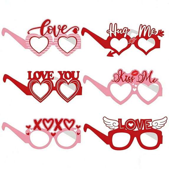 DAMAI 6 Pcs Valentines Day Eyeglasses Heart Paper Glasses, Theme Party Supplies Dress Up Masks Photo Booth Props Birthday Gifts, Valentines Party Supplies