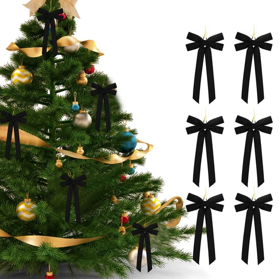 DAMAI 6 Pcs Velvet Bows Ornaments for Christmas Tree, 10.2'' Pre Tied Velvet Ribbon Bows Wired Christmas Tree Topper, Xmas Ornaments for Tree Home Party Front Door Wreath Holiday Decor