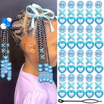 DAMAI 60 Pcs Blue Hair Beads Heart Beads for Hair, Acrylic Hair Beads for Braids, Soft Colorful Pony Beads Bulk Hairs Accessories for Women Gentle Reusable Bead for Hair Braids Extensions
