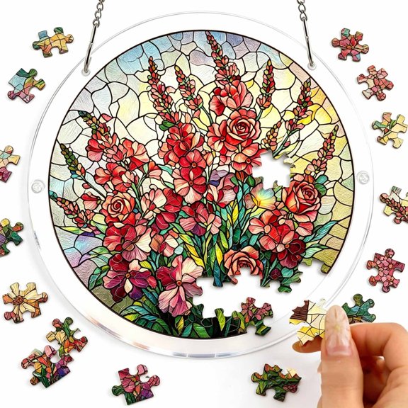 DAMAI 83 Pieces Acrylic Puzzle Window Hanging, Colorful Sunrise Sun Catchers Panel SunCatchers Puzzles Decor for Birthday Women, Men, Wife, Aunt, and Mom 7.36 in