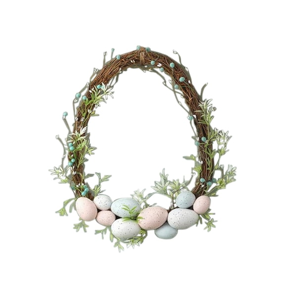 DAMAI 9.8" Inch Boho Neutral Artificial Grapevine Pastel Spring Wreaths with Easter Eggs Twig Berry for Entryway Mantel Window Indoor Outdoor Farmhouse Decorations