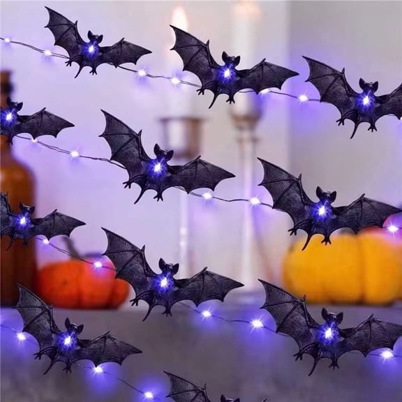 DAMAI 9.8FT Bat String Lights,Black Plastic 3D Bat Shaped Purple LED Fairy Lights with 30 LEDs,Halloween Hanging Decor Light for Window Wall Tree Porch Haunted House