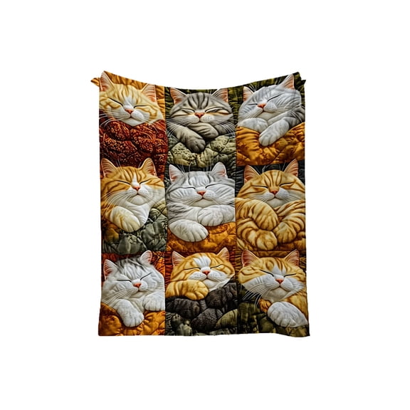 DAMAI 9 Squares Sleeping Cats Flannel Fleece Blanket, Soft Warm Lightweight Plush Throw with Durable Stitching, Cozy Blanket for Bed Sofa Couch Office Travel Living Room Decor