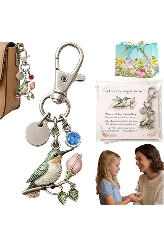 A Little Hummingbird for You Keychain, Customized Mother's Day Featuring Birthstones, Bird Keychains With Greeting Card for Mother