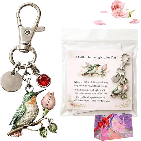DAMAI A Little Hummingbird for You Keychain, Customized Mother's Day Featuring Birthstones, Bird Keychains With Greeting Card for Mother