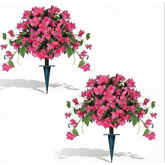 DAMAI Artificial Begonia Flowers With Ground Stake,UV Resistant Outdoor Artificial Plants,No Fade Heavy Duty Plastic Flower for Indoor Housewarming, Front Porch Decorations