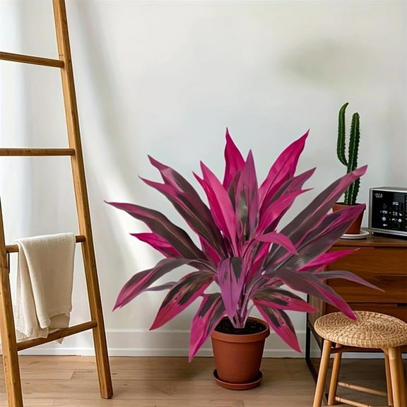 DAMAI Artificial Cordyline Red Plant,Fake Dracaena Plants Indoor Outdoor,21in Realistic Faux Silk Plants for Home Office Decoration