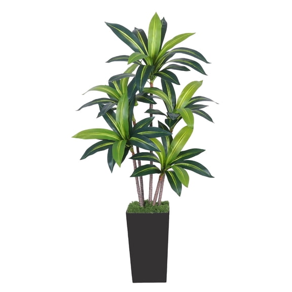 DAMAI Artificial Dracaena Tree, Fake Palm Tropical Plant with White Tall Planter & Faux Silk Leaves, Large Floor Tree for Home Office Living Room Decor Indoor Outdoor Housewarming Gift