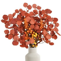DAMAI Artificial Eucalyptus Stems Fall Decorations 19.7" Orange Branches with Leaves & Berries Autumn Decorations for Vase Centerpieces Office Home Floral Arrangement (oange)