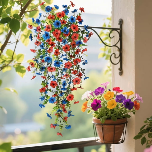 DAMAI Artificial Fake Eucalyptus Hanging Flowers, Colorful UV Resistant Hanging Faux Flower Spring Decorations, Artificial Flowers Bouquet for Front Door, Porch, Patio, Yard, Balcony, Room Decor